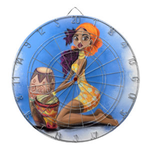 Mooie Afrikaanse Drummer Meisje Dart Board Dartbord