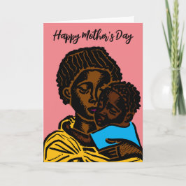 Mooie Afrikaanse Moeder en KinderWoodcut Holiday Kaart