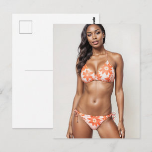 Mooie Afro-Amerikaanse bikini model in perzik Briefkaart