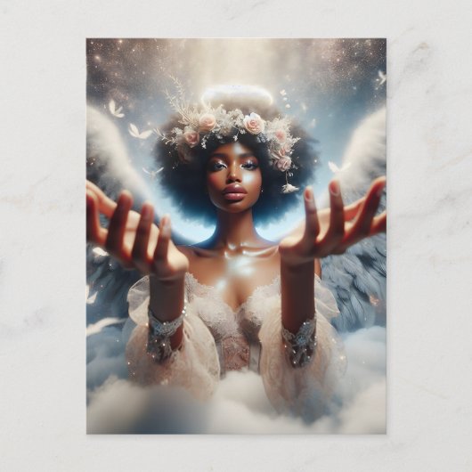 Mooie Afro-Amerikaanse Engel Eetherisch Briefkaart (Voorkant)