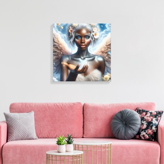 Mooie Afro-Amerikaanse Engel Eetherisch Canvas Afdruk (Insitu (Woonkamer))