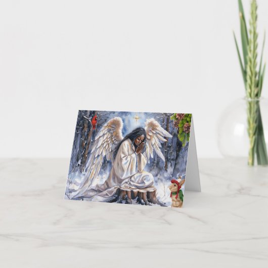 Mooie Afro-Amerikaanse Kerstengel Kaart (Voorkant)