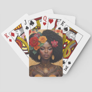 Mooie Afro-Amerikaanse vrouw met bloemen Pokerkaarten