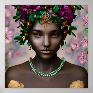 Mooie Afro-Amerikaanse vrouw met bloemen Poster