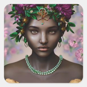 Mooie Afro-Amerikaanse vrouw met bloemen Vierkante Sticker