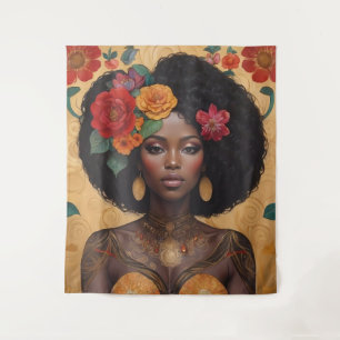 Mooie Afro-Amerikaanse vrouw met bloemen Wandkleed