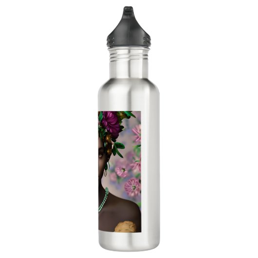 Mooie Afro-Amerikaanse vrouw met bloemen Waterfles (Rechts)