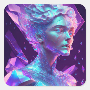 Mooie AI Art  Icy Glass zoals Vrouw Vierkante Sticker