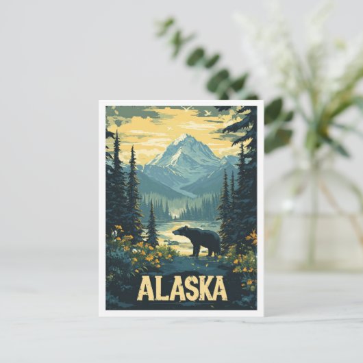 Mooie Alaska Beer Illustratie Reizen Briefkaart (Staand voorkant)