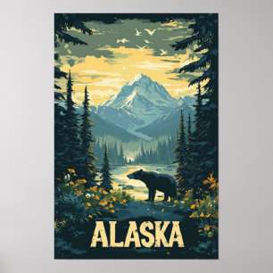 Mooie Alaska Beer Illustratie Reizen Poster