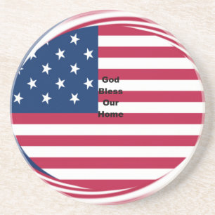 Mooie Amerikaanse vlag God zegene ons huis Zandsteen Onderzetter