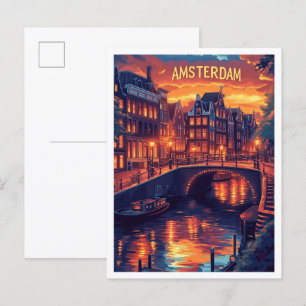 Mooie Amsterdamse  Illustratie Reizen Briefkaart