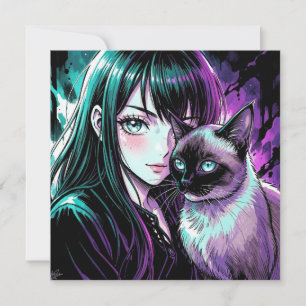 Mooie Anime Meisje en Siamese Kat