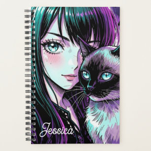 Mooie Anime Meisje en Siamese Kat Planner