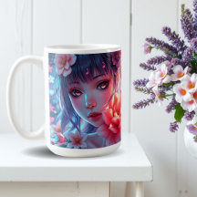 Mooie Anime Meisje Glitchcore Bloemstuk