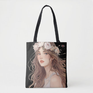 Mooie Anime-meisje met bloemen – Zachte Pastel Est Draagtas