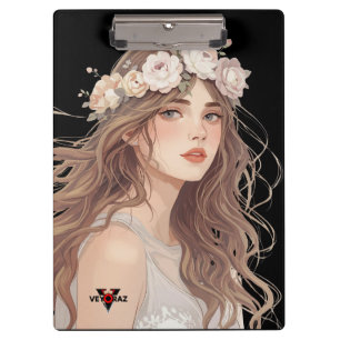 Mooie Anime-meisje met bloemen – Zachte Pastel Est Klembord