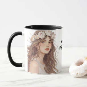Mooie Anime-meisje met bloemen – Zachte Pastel Kle Mok