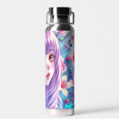 Mooie anime meisje met Paarse haren Waterfles (Achterkant)