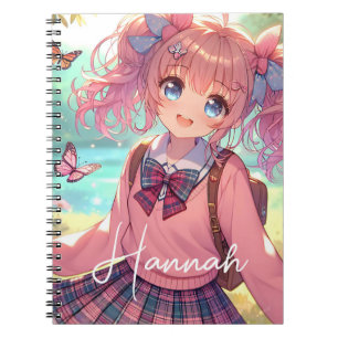 Mooie anime meisje met roze vlechten notitieboek