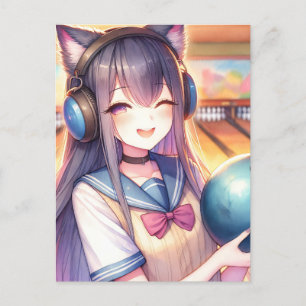 Mooie Anime Meisje op Verjaardagsfeestje met Bowle Briefkaart