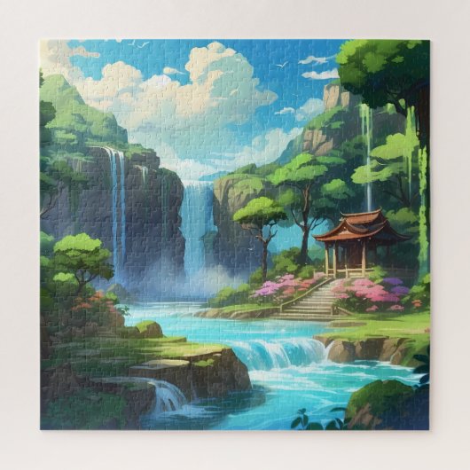 Mooie anime mystieke waterval legpuzzel (Verticaal)