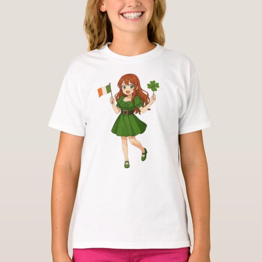 Mooie anime roodharige St. Patrick's Day T-shirt (Voorkant)