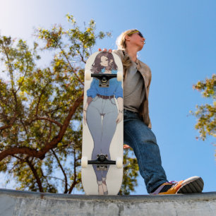 Mooie anime vrouw skateboard