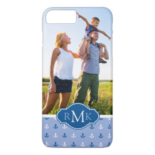 Mooie ankerpatroon jouw foto & monogram iPhone 8 plus / 7 plus hoesje