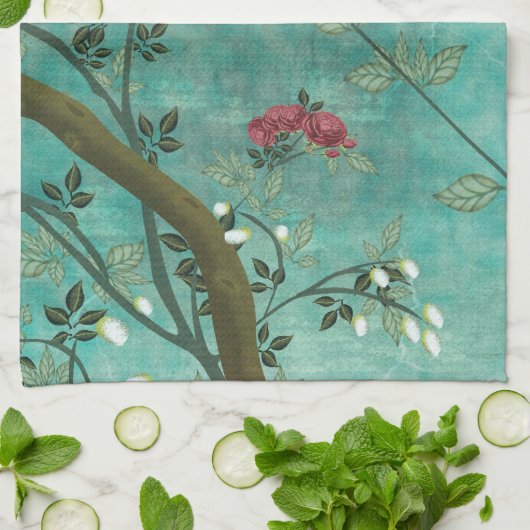 Mooie antiek bloesem-vlinders theedoek (Gevouwen)