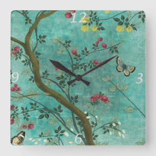 Mooie antiek bloesem-vlinders vierkante klok