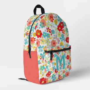 Mooie Aqua Blauwe Blush Roze Rode Bloemmotief Bedrukte Rugzak