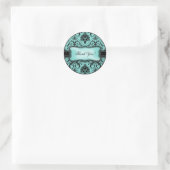 Mooie Aqua Blue en Black Damask Hartelijk dank Ronde Sticker (Tas)