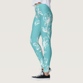 Mooie Aqua Blue Floral-Leggings Leggings (Links)