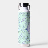 Mooie Aqua Blue groene fles met paarse bloemen (Voorkant)