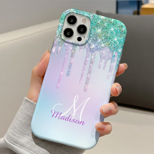 Mooie aqua turquoise eenhoorn glitterslijpsel mono iPhone 13 hoesje