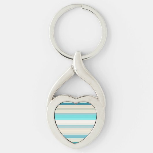 Mooie aqua witte strepen sleutelhanger (Voorkant)