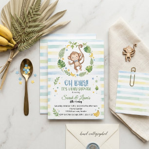 Mooie Aquarel Apen Jungle Baby Shower Kaart