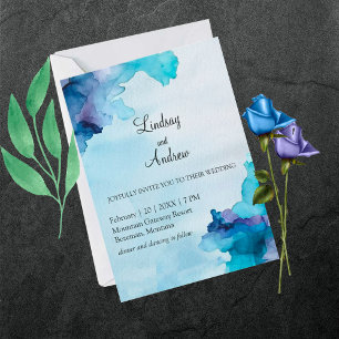 Mooie Aquarel Blauwe en Cyaan Uitnodigingen