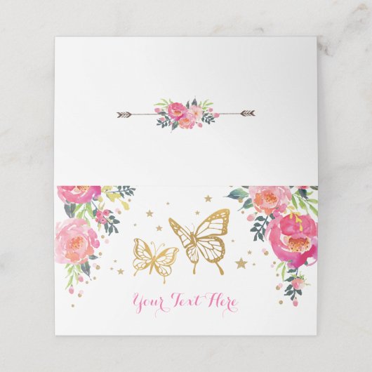 Mooie Aquarel Bloem Roze Gouden Vlinder (Buitenkant ongevouwen)