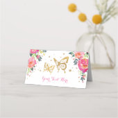 Mooie Aquarel Bloem Roze Gouden Vlinder (Voorkant)