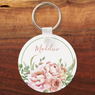 Mooie Aquarel Bloemen Aangepaste Naam Sleutelhanger
