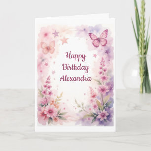 Mooie Aquarel Bloemen en Vlinders Kaart