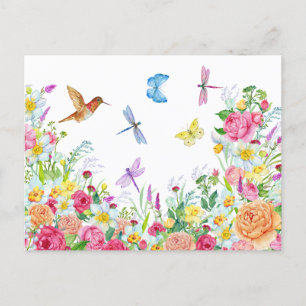 Mooie Aquarel Bloementuin  Briefkaart