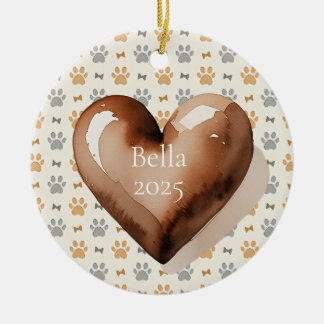 Mooie Aquarel Bruine Hart Pootafdruk Huisdier Keramisch Ornament