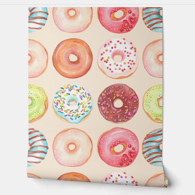 Mooie Aquarel Kleurige Geglazuurde Donuts Keuken Behang (Afrollen)