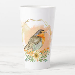 Mooie aquarel roodborst en wilde bloemen latte mok