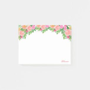 Mooie aquarel roze bloemen & kalligrafie post-it® notes