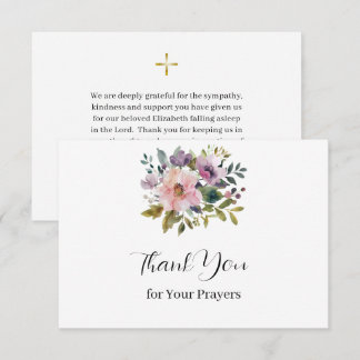 Mooie Aquarel Roze Paarse Bloemen Begrafenis Bedankkaart