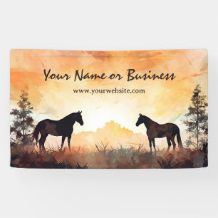 Mooie Aquarel Silhouet Paarden in Weiland Spandoek